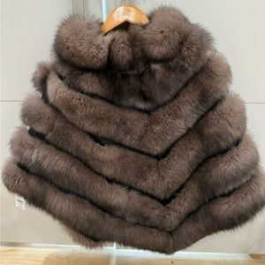 Brand new fox and leather poncho! Never worn